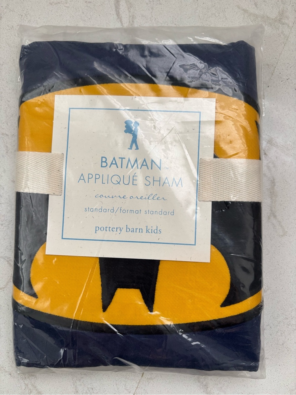 Pottery Barn Kids Batman Appliqué Sham in Navy and Yellow